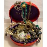 BOX OF COSTUME JEWELLERY INCLUDING NECKLACES, BANGLES, BROOCHES AND EARRINGS ETC.