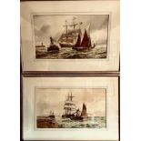 C CALLOW, WATERCOLOURS- A PAIR 'SHIPPING ON CHOPPY WATERS', FRAMED AND GLAZED, APPROXIMATELY 29 x