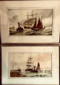 C CALLOW, WATERCOLOURS- A PAIR 'SHIPPING ON CHOPPY WATERS', FRAMED AND GLAZED, APPROXIMATELY 29 x