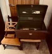 TWO CHAIRS, TIN TRAVELLING TRUNK, BOOK STAND AND TRAY