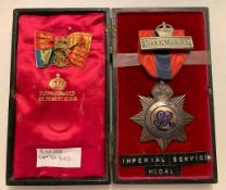 IMPERIAL SERVICE ORDER, IN BOX, WITH BADGE TO RICHARD BRATCHFORD