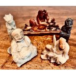 FIVE JAPANESE SOAPSTONE CARVINGS INCLUDING TWO SEALS