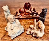 FIVE JAPANESE SOAPSTONE CARVINGS INCLUDING TWO SEALS