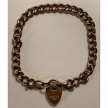 9ct GOLD ROUND CHAIN BRACELET WITH HEART LOCK, WEIGHT APPROXIMATELY 8.4g