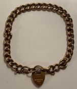 9ct GOLD ROUND CHAIN BRACELET WITH HEART LOCK, WEIGHT APPROXIMATELY 8.4g