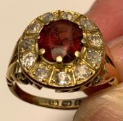 18ct GOLD RING SET WITH ONE TOURMALINE APPROX 2ct AND ELEVEN DIAMONDS APPROX 0.1ct