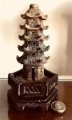 ORIENTAL SOAPSTONE PAGODA INCENSE BURNER, APPROXIMATELY 16cm HIGH