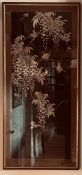 EMBROIDERED PANEL IN GOLD COLOURED THREAD DEPICTING WISTERIA AND HUMMING BIRDS, APPROXIMATELY 138