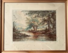 F. PEARSON FRAMED WATERCOLOUR - ON THE RIVER OUSE, SUSSEX, SIGNED TO BOTTOM RIGHT. APPROX. 24 X 33CM