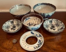 SIX PIECES OF JAPANESE DECORATIVE CHINA REAR LEFT BOWL REPAIRED