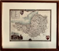 FRAMED AND UNDATED MAP OF SOMERSET. APPROX. 20 X 26CM