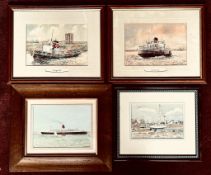 ANGELA ARGENT, THREE NICE WATERCOLOURS- RIVER MERSEY, LIVERPOOL TUG BOATS PLUS ANOTHER, TOP PICTURES