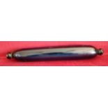 NAILSEA BLUE COLOURED GLASS ROLLING PIN. APPROX. 34.5CM L USED CONDITION, SLIGHT CHIPS AND CRACKS TO
