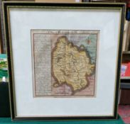 ANTIQUE COLOURED MAP OF HEREFORDSHIRE, 1742. APPROX. 18 X 15CM