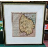 ANTIQUE COLOURED MAP OF HEREFORDSHIRE, 1742. APPROX. 18 X 15CM