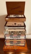 SEVEN EMPTY CIGAR BOXES, TOP ONE INCLUDES SUNDRY MATCHES