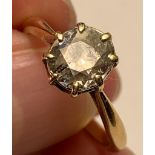 UNHALLMARKED YELLOW METAL SOLITAIRE RING SET WITH 1.75ct DIAMOND, SIZE O, WEIGHT APPROXIMATELY 3.