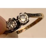 PLATINUM MARKED RING SET WITH TWO DIAMONDS APPROX 0.2ct, SIZE N+, WEIGHT APPROXIMATELY 1.6g