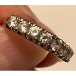 9ct GOLD RING SET WITH SEVEN SMALL WHITE TOURMALINES, SIZE M+, WEIGHT APPROXIMATELY 2g