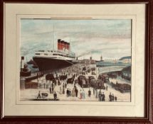 STAN WILLIAMS, WATERCOLOUR- 'AQUITANIA' PIER HEAD LIVERPOOL IN 1919, SIGNED AND DATED 1992,
