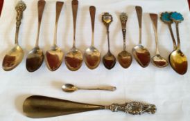 PARCEL OF VARIOUS SILVER SPOONS, PLUS SILVER HANDLED SHOE HORN All in used condition, unchecked