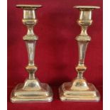 PAIR OF SILVER PLATED CANDLESTICKS. APPROX, 27CM H REASONABLE USED CONDITION, WEIGHTED BASE