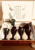 FITTED BOX CONTAINING SIX JADE TYPE WINE GLASSES, EACH APPROX.6.5CM HIGH