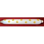 LARGE NAILSEA OPALESCENT GLASS ROLLING PIN WITH TRANSFER DECORATION. APPROX. 75CM L USED