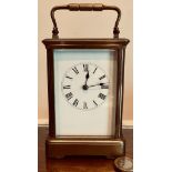 BRASS CASED 'CARRIAGE CLOCK' TIMEPIECE WITH KEY, APPROXIMATELY 13cm HIGH NOT TESTED FOR WORKING