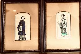 PAIR OF PAINTINGS ON SILK DEPICTING TWO CHINESE LADIES OF THE COURT