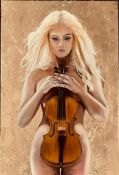 OIL ON CANVAS- 'THE VIOLIN', SIGNED RS 16, APPROXIMATELY 80 x 50cm