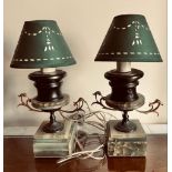 PAIR OF ONYX TABLE LAMPS, APPROXIMATELY 28cm TO BAYONET FITTING
