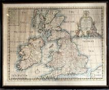 FRAMED MAP OF BRITAIN AND IRELAND, POSSIBLY 1750. APPROX. 38 X 50CM