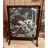 EMBROIDERED FIRE SCREEN WITH WOODEN SURROUND, APPROXIMATELY 82 x 62cm