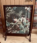 EMBROIDERED FIRE SCREEN WITH WOODEN SURROUND, APPROXIMATELY 82 x 62cm