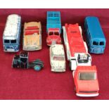 SEVEN VARIOUS UNBOXED DINKY AND OTHER DIECAST VEHICLES ALL IN USED CONDITION, UNCHECKED