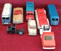 SEVEN VARIOUS UNBOXED DINKY AND OTHER DIECAST VEHICLES ALL IN USED CONDITION, UNCHECKED