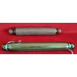 GREEN GLASS ROLLING PIN, PLUS ONE OTHER ROLLING PIN Both in used condition, unchecked