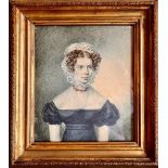 UNSIGNED WATERCOLOUR - PORTRAIT OF A YOUNG WOMAN, 1800. APPROX. 19.5 X 12CM