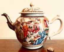 19TH CENTURY JAPANESE CERAMIC TEAPOT WITH SILVER COLOURED SPOUT