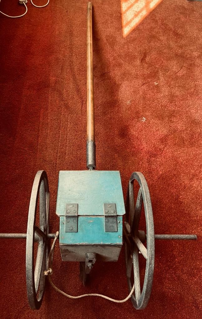 VINTAGE SEED SPREADER, HAND PROPELLED