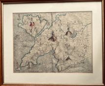 MICHAEL DRAYTON, EARLY FRAMED MAP OF NORTH WALES. APPROX. 25 X 32CM