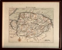 ANTIQUE MAP OF NORFOLK. APPROX. 20.5 X 25.5CM