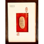 FRAMED SEAL STAMP - PROSPERITY AND LONGEVITY. SIZE INCLUDING FRAME APPROX. 17 X 12CM