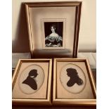 VICTORIAN MINIATURE PORTRAIT APPROXIMATELY 7 x 5cm, AND TWO SILHOUETTE MINIATURES OF SARAH VALENTINE