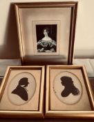 VICTORIAN MINIATURE PORTRAIT APPROXIMATELY 7 x 5cm, AND TWO SILHOUETTE MINIATURES OF SARAH VALENTINE