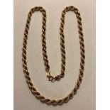 9ct GOLD TORSADE CHAIN, APPROXIMATELY 25cm LONG, WEIGHT APPROXIMATELY 11.2g