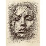PORTRAIT CONSTRUCTED FROM DATE STAMPS, APPROXIMATELY 76 x 57cm