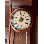 VICTORIAN WALL SCHOOL CLOCK CASE AT FAULT, NOT TESTED FOR WORKING