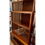 TIERED FOUR SECTION BOOKCASE IN LIGHT OAK, SLIDING GLASS DOOR, APPROXIMATELY 163cm HIGH, 92cm